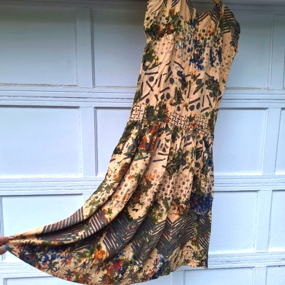Camo Dress Camoflage Painted Tribal Batik Abstract Vintage Retro Dress 90s 80s - Picture 2 of 16